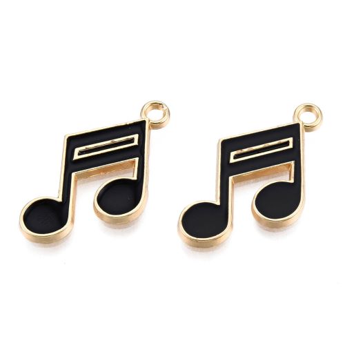 Enamel Charm Music Note Black Gold 10pc 