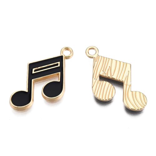 Enamel Charm Music Note Black Gold 10pc 