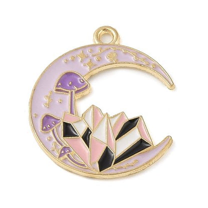 Enamel Charm/Pendant Crescent Moon Crystal Cluster 3pcs | Alberta Bead Store