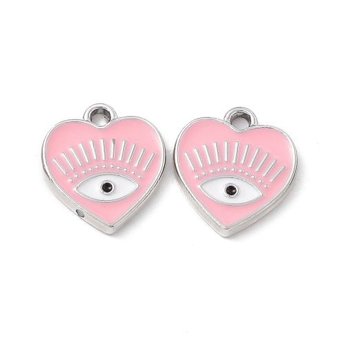 Enamel Charm Pink Heart Evil Eye Platinum 10pc - Crystals and Sun Signs