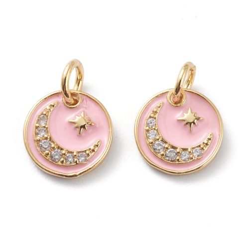 Enamel Charm 18k Plated Pink CZ Moon Light Gold 5pc - Crystals and Sun Signs