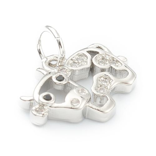 Platinum Brass Cow Charm Cubic Zirconia 1pc | Alberta Bead Store