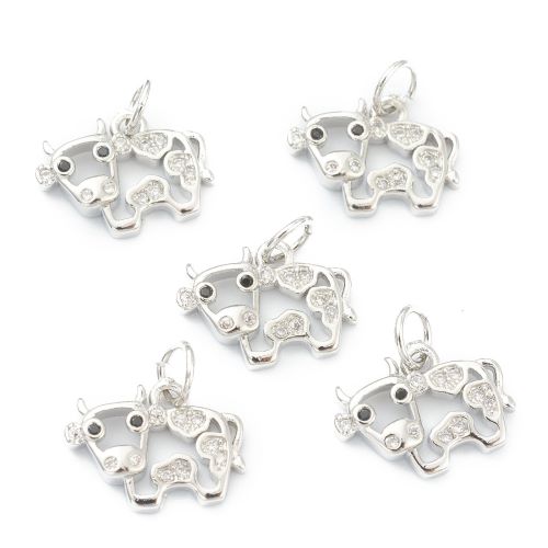 Platinum Brass Cow Charm Cubic Zirconia 1pc | Alberta Bead Store