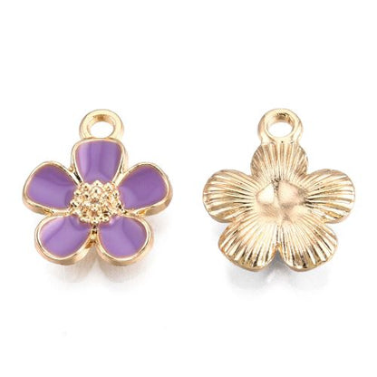 Enamel Purple Daisy Charm with Light Gold 10pcs | Alberta Bead Store