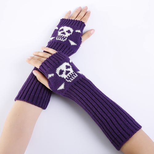 Fingerless Gloves with Skull in Purple - Crystals and Sun Signs