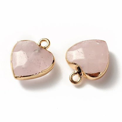 Rose Quartz Faceted Heart Charm/Pendant with Gold 1pc 