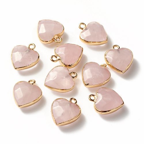 Rose Quartz Faceted Heart Charm/Pendant with Gold 1pc 