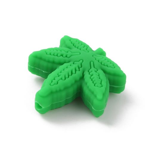 Silicone Bead Green Maple Leaf 1pc 