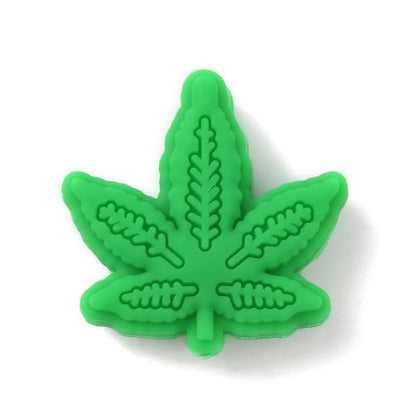 Silicone Bead Green Maple Leaf 1pc 