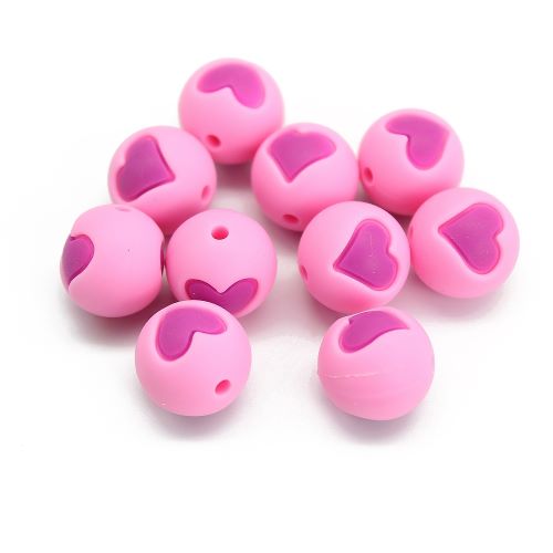 Silicone Bead Pink Heart 15MM 