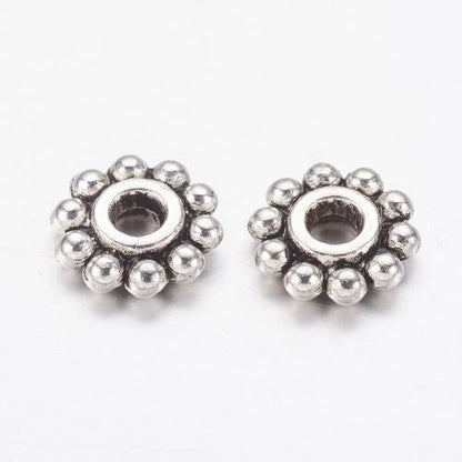 Tibetan Style Flower Alloy Spacer Beads Antique Silver 6.5mm 200pcs - Crystals and Sun Signs