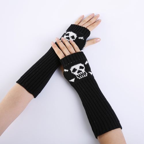 Fingerless Gloves with Skull in Black - Crystals and Sun Signs