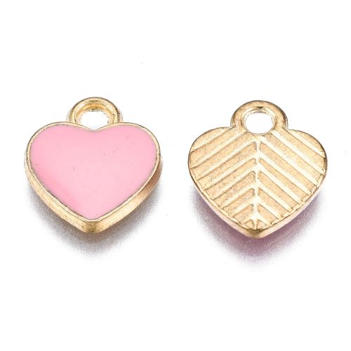 Enamel Charm Pink Heart Light Gold 10pc - Crystals and Sun Signs