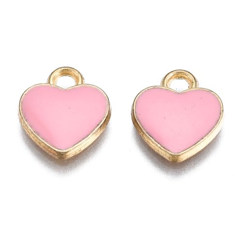 Enamel Charm Pink Heart Light Gold 10pc - Crystals and Sun Signs