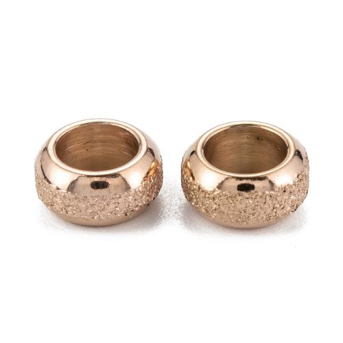 Tarnish Resistant Textured 201SS Rondelle Rose Gold 5pcs | Alberta Bead Store