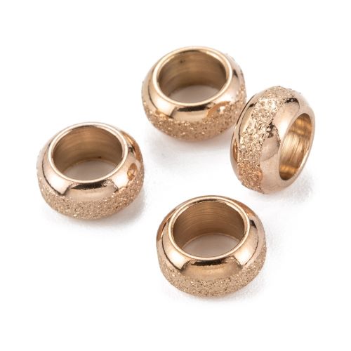 Tarnish Resistant Textured 201SS Rondelle Rose Gold 5pcs 