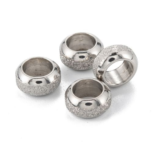 Tarnish Resistant Textured 201SS Rondelle Silver 5pcs | Alberta Bead Store