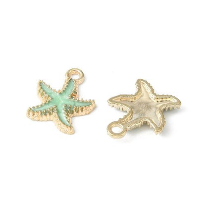 Enamel Charm Starfish Pale Green Light Gold 5pc 