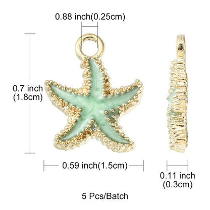 Enamel Charm Starfish Pale Green Light Gold 5pc 