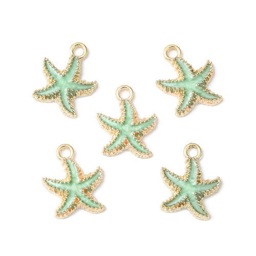 Enamel Charm Starfish Pale Green Light Gold 5pc 