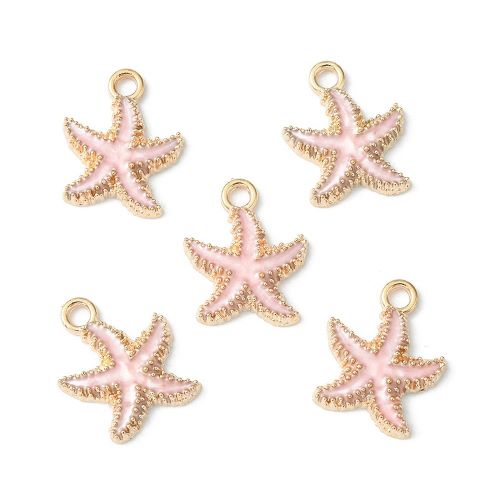 Enamel Charm Starfish Pink Light Gold 5pc 