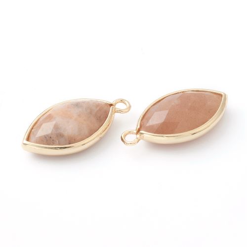 Sunstone Faceted Tear Drop Charm/Pendant with Gold 1pc 