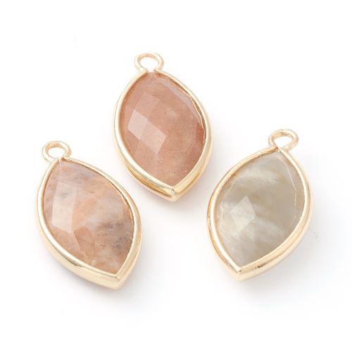 Sunstone Faceted Tear Drop Charm/Pendant with Gold 1pc 