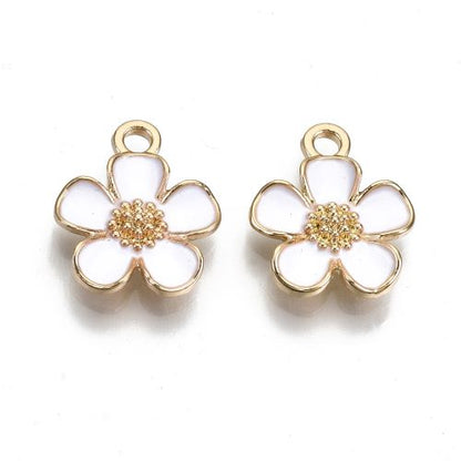 Enamel White Daisy Charm with Light Gold 10pcs | Alberta Bead Store