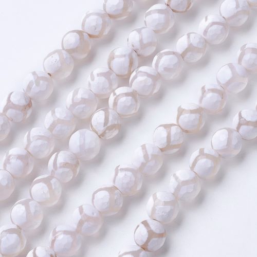 White DZI Agate Faceted Gemstone Bead - Crystals and Sun Signs