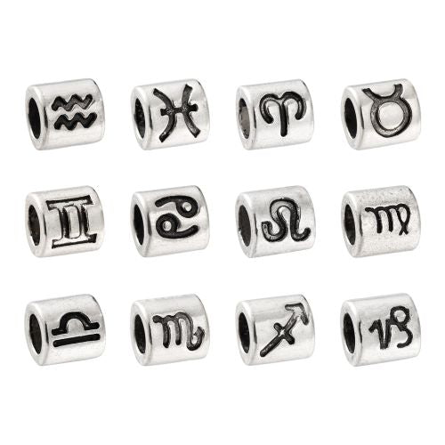 Zodiac Large Hole Column Bead 12pc Set - Crystals and Sun Signs