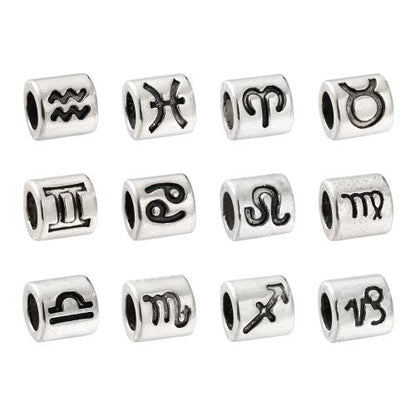 Zodiac Large Hole Column Bead 12pc Set - Crystals and Sun Signs