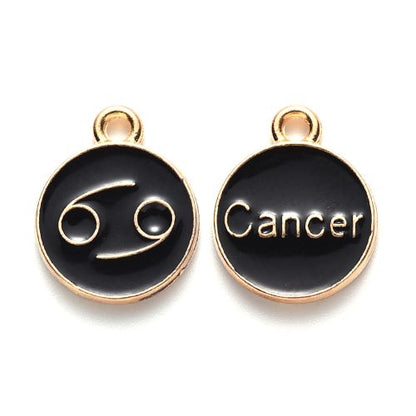 Enamel Charm Zodiac Black Light Gold 1 Set 