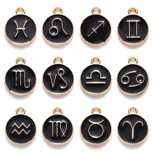 Enamel Charm Zodiac Black Light Gold 1 Set 