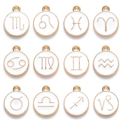 Enamel Charm Zodiac White Light Gold 1 Set | Alberta Bead Store